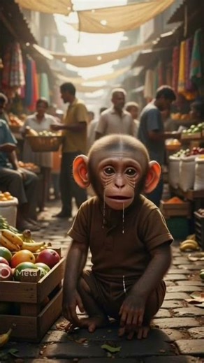 Poor baby monkey stole oranges from the shop 😭,#ai #monkey #orange