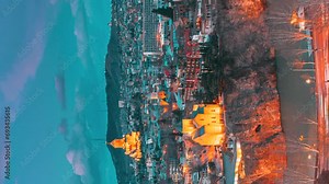 Tbilisi, Georgia. day to night time lapse timelapse. Top View Of Famous Landmarks In spring sunset Evening dusk night. Georgian Capital Skyline Cityscape. Justice House, Bridge Of Peace, Concert Hall
