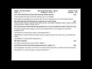 Class 5 EVS - 1 Question paper | Second Unit Test - 2025 | #modelquestionpaper