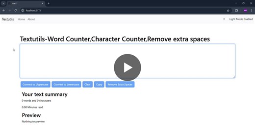 Developed a TextUtils web application using React.js that allows users to manipulate and analyze text, including converting case, removing extra spaces, copying text, and viewing real-time word and… | Sultan .