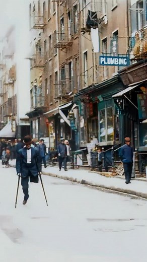 55K views · 10K reactions | Restored footage from 1911 of a one-legged man on crutches traveling down Pell Street in New York City Chinatown. Footage frame rate increased, upscaled and “colorized” by HistoryColored using AI technology. Footage originally from: New York 1911, Wikimedia Commons Music: In Memories / Franz Gordon / Epidemic Sound #history #newyork #nyc #historicalfootage | History in Color | Facebook