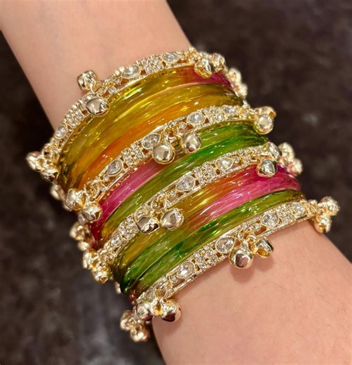 Indian Glossy/jelly Bangles Set With Kashmiri Kadas - Etsy