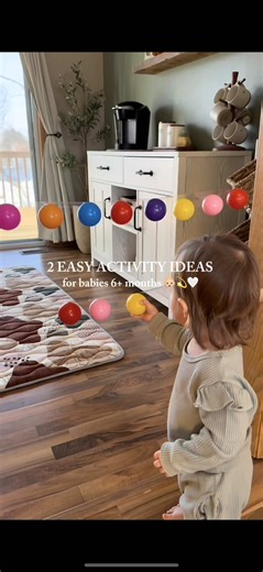 2 easy activity ideas for babies 6 months 🧸✨🤍 Great for babies who are sitting or standing and such a fun way to build fine motor skills, coordination, balance, and early problem solving through play. #babyactivities #babyplay #sensoryplay #sensoryplayideas #momlife