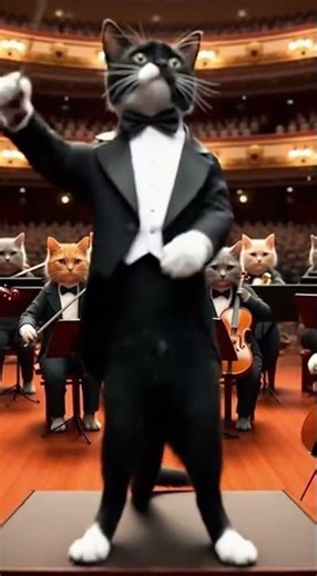 “Cat Conductor Leading an All-Cat Symphony Orchestra 🎶🐾”