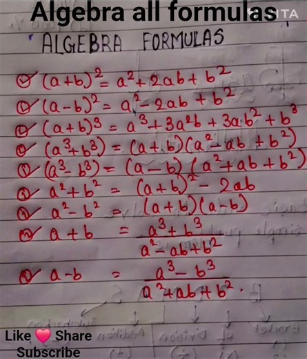 All formulas of Algebra💞🧠