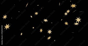 Animated cute adorable confetti stars falling loop motion graphic asset in 4K. Confetti party popper explosion slowly falling star particles bg. Ideal for award shows, birthday cards, concerts, etc.