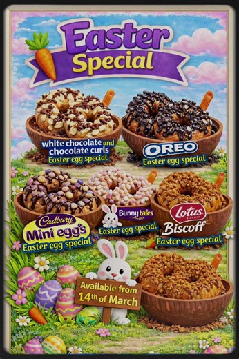 What's your favourite topping ??? 🍩 🥚 🐰 comment your favourite flavour and we will pick someone at random from the comments to come down and grab one for free! #birminghamfood #chelmsleywood #eastereggs #easter #Foodie