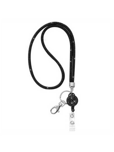 "3-Color Sparkling Crystal Lanyard (31.5") - Glitter Button & Nylon Mesh ID Neck Strap With Retractable Badge Reel + Keychain | Back To School Essential For Teachers & Students | Stylish Accessory For Office/Events" | SHEIN