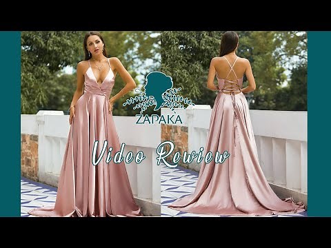 Women Simply Pink A-line V-neck Satin Long Prom Formal Dress | ZAPAKA