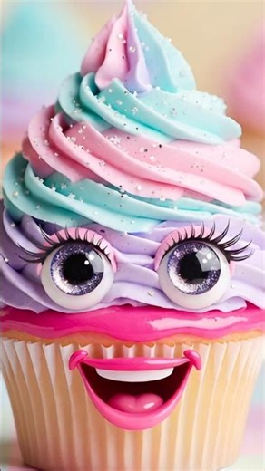 Slicing Capcake with cartoon face