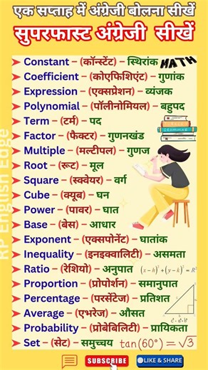 Basic Maths Vocabulary in English & Hindi | Algebra Words with Meaning | #education #how #english