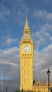 Vertical Time lapse of the clouds moving behind Big Ben in London England