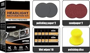 New Restowipes Headlight Cleaner Restoration Kit, Restowipes Headlight Cleaner Wipes for Car,Polish Headlights Lens Restore Cleaner DIY Polishing, Repair Agent Sanding Discs,Sanderpaper (1 Set), Headlight Restoration Kits - Amazon Canada