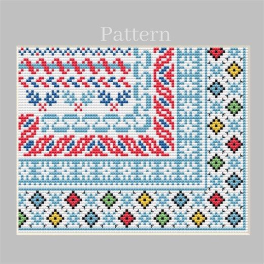 Border Cross Stitch Pattern With Blue and Red Frames and Corners - Etsy