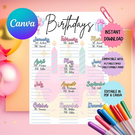Birthday Tracker for Birthday Chart Editable Birthday List Printable Bday Chart for Grandmas Editable Birthday Tracker Printable Keep Track - Etsy