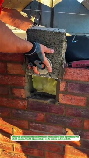 Installing a Concrete Lintel Block Over a Brick Opening! Expertly! #Masonry #Brickwork #Construction