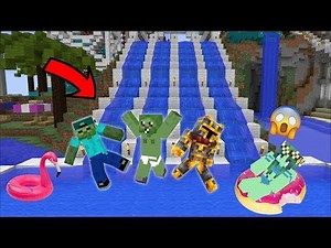 ZOMBIE FAMILY GOES ON A DAY OUT WITH THEIR BABY ZOMBIE TO ENDLESS WATER PARK !! Minecraft Mods