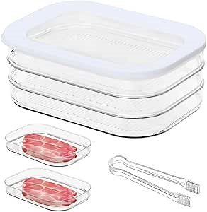 Lunch Meat Container for Refrigerator,3 Layers Deli Meat Container for Fridge,Stackable Cold Cuts Storage Containers,Meal Prep Containers Food Storage Boxes with Lid and Serving Tong for Bacon,18.6 OZ