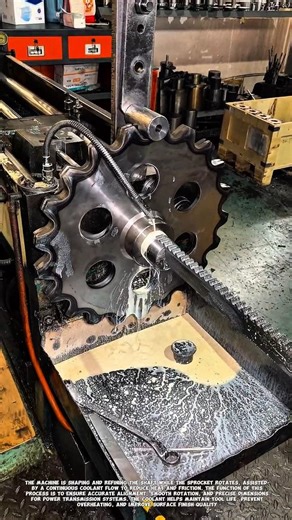 Industrial Sprocket & Shaft Machining Process | Precision Gear Cutting with Coolant System.