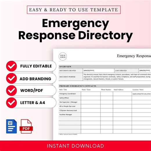 Emergency Response Directory Template – Word & PDF, A4   US Letter - Etsy