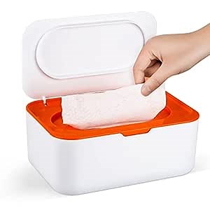 Baby Wipes Dispenser, Wipes Case Baby Wipe Holder Keeps Wipes Fresh, Non-Slip, Easy Open & Close (Orange)