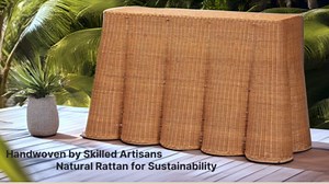 Bali & pari Palm Bohemian Honey Scallop Rattan Console Table