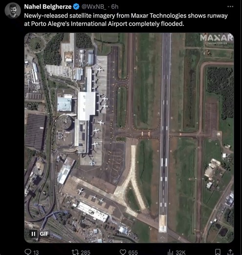3K views · 14 reactions | "Newly-released satellite imagery from Maxar Technologies shows runway at Porto Alegre's International Airport completely flooded." | Collective Conservation | Facebook