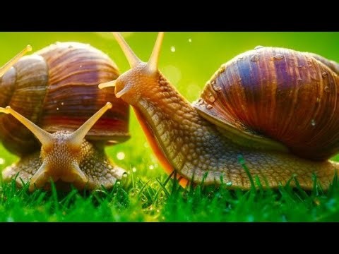 The crawling speed of three snails in the grass in the natural environment