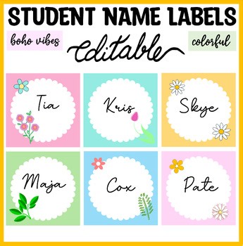 Colorful Spring Student Name Labels, Spring Name Plates, Spring Bin Tags