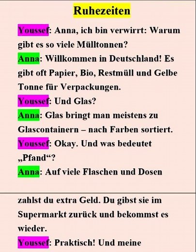 Learning German - waste separation, deposits, quiet hours