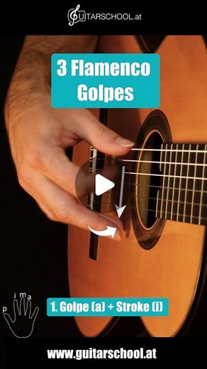 Norman Gänser 🎸 𝕨𝕨𝕨.𝕘𝕦𝕚𝕥𝕒𝕣𝕤𝕔𝕙𝕠𝕠𝕝.𝕒𝕥 on Instagram: "Flamenco Golpe Tutorial 🎸 3 common Golpes on Flamenco Guitar. ✔️ Golpe (a) + Stroke (i) ✔️ Golpe (a) + Stroke (p) ✔️ Golpe (i) + Stroke (i) Don't golpe on your expensive classical guitars without golpeador (pickguard) 😁. As many of you have asked about guitar lessons, you can find info and links in the story highlights and in the bio. If you have questions feel free to write me :) I wish you all good luck with the guitar tech