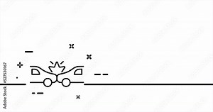 Accident. Service station, crash, failure, fire, tining, breakdown, break, traffic rule, collision. Road signs concept. One line drawing animation. Motion design. Animated technology logo. Video 4K