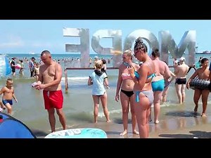 Sunny Central Anapa Beach on the Black Sea - Russia | Beach walk 4k