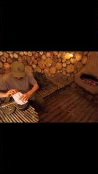 Building a Cozy Log Cabin with a Giant Clay Fireplace _ Bushcraft Shelter. @PolissyaBushcraft (1)