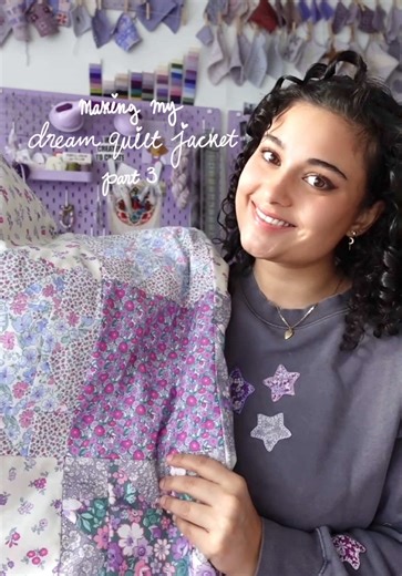 dream quilted jacket pt. 3 ✨ assembling the quilt, adding batting, cutting out the jacket pieces and putting everything back together!! this project has been an endless improvisation and i have been LOVING it. working intuitively is my favourite way of making things, i love allowing the process to take me along a journey and taking each step as it comes. i may or may not have already started working on the matching vest?! with the leftover quilted fabric, and there is still some extra fabric to 