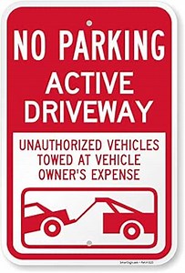"No Parking - Active Driveway, Unauthorized Vehicles Towed" Sign By SmartSign | 12" x 18" Aluminum