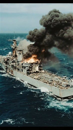 Blazing Under Fire – HMS Ardent’s Final Battle 🔥 Engulfed in flames after relentless air attacks in 1982, HMS Ardent (F184) fights a desperate battle for survival. The burning frigate of the Royal Navy becomes a symbol of courage and sacrifice during the brutal Falklands War, as her crew struggles against overwhelming damage and raging fires. #HMSArdent #FalklandsWar #RoyalNavy #ShipUnderFire | Naval History Vault