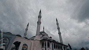 mosque turkey minaret architecture dramatic clouds sky nature Stock Video