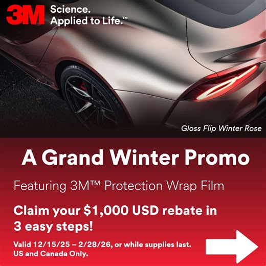 3M Films on Instagram: "We want to help color change shops upgrade your customers from vinyl to colored paint protection film so... Starting today we are having A Grand Winter Promo featuring 3M™ Protection Wrap Film! 💰 $1000 (a grand) USD rebate / $1400 CAD Canada. 📝 Fill out a simple rebate form - link is located in our bio. ☝️ One rebate per shop. 🚨 Valid now through February or while rebates last. 📍 US and Canada Only. Why try 3M Protection Wrap Film? ▶️ A 10-year bumper-to-bumper warran