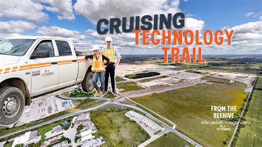 Technology Trail is taking shape in St. Thomas. In this update, Mike from St. Thomas Economic Development is joined by Meredith Woodhouse to share the latest progress on the new arterial roadway. Here’s what you’ll see in this video: 40,000 cubic meters of fill were brought in, equal to a line of dump trucks stretching from St. Thomas to Port Stanley. Curbs are in place, the road is tied into Highway 3, and top-coat paving and markings are next. Technology Trail is designed as a divided highway 