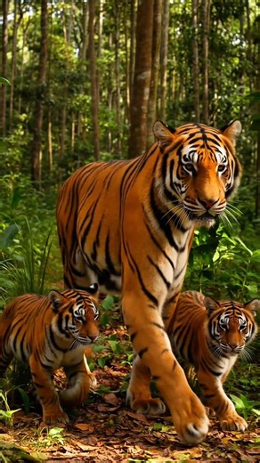 When danger turns into instinct… 🐯Cubs learn to chase, but mom is always watching.