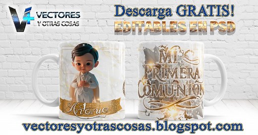 Descarga Gratis Plantillas para Sublimar Tazas de Primera Comunión | JPG, PSD, Mockup y Tipografía