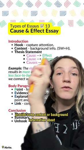 Link in bio for FREEBIES, screenshots, worksheets, and other cool stuff 🚀 Don’t forget to take a screenshot! 📸 Part 13: Types of Essays 📝 Cause & Effect Essay #abriteedu #typesofessays