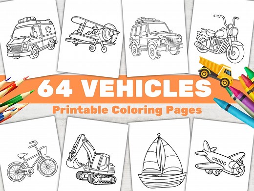 Vehicles Coloring Pages for Kids, Easy Construction Cars Transportation Coloring Book Printable (PDF) - Etsy