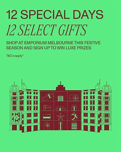 Shop the best of Melbourne this festive season at Emporium Melbourne and go into the draw to win one of 12 luxe prizes, from designer accessories to iconic homewares and beauty must-haves. Spend $250 or more in one day between 10 Nov - 23 Dec. Sign up and provide your receipt details online for your chance to win. Daily prizes revealed from 12 - 24 Dec. Win incredible gifts from Luxe brands including Coach, Nespresso, R.M. Williams, Aesop, Georg Jensen, Le Creuset, Marimekko, Sunglasses Hut, L’O