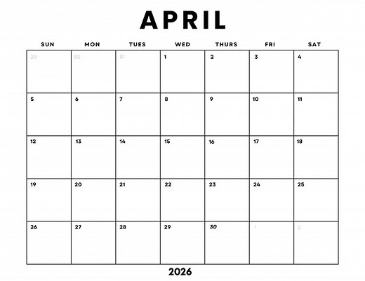 April 2026 Calendar Printable: Minimalist Monthly Planner (digital Download) | Sunday, Monday Start | Landscape Letter - Etsy
