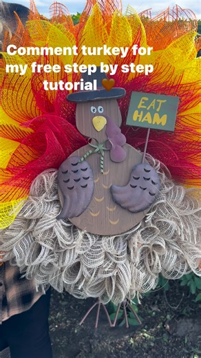 DIY Turkey Wreath🧡Comment turkey for my free step by step tutorial #holliehobbies | Hollie Hobbies
