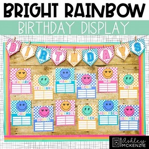 Birthday Bulletin Board Bright Rainbow Decor Editable Birthday Banner & Display
