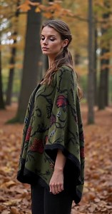 Reversible Alpaca Ruana: Hand-embroidered Floral Wrap With Crochet Lace - Etsy