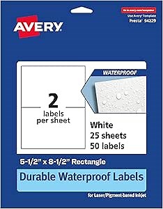 Amazon.com : Avery Durable Waterproof Rectangle Labels, 5.5" x 8.5", 50 Total, Oil and Tear-Resistant, Waterproof, Laser/Pigment-Based Inkjet Printable : Office Products